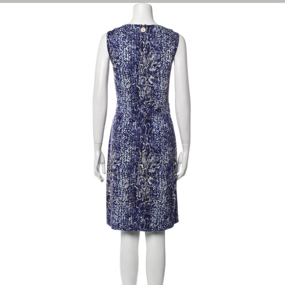 Tory Burch Carly Silk Fit & Flare Faux Wrap Dress Blue Snakeskin Print Knee Leng - Picture 10 of 11